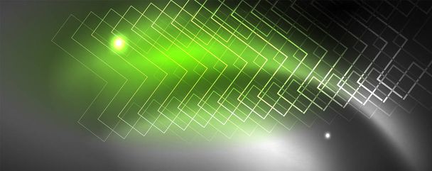 glänzende Neon-Techno-Schablone. Neonlinien Hintergrund, Laserstrahlen im Stil der 80er Jahre - Vektor, Bild