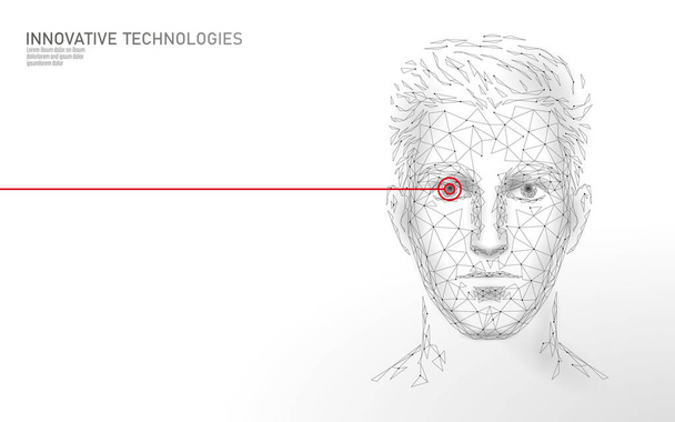 Identificación biométrica de cara humana masculina poli baja. Concepto sistema de reconocimiento. Datos personales acceso seguro escaneo tecnología de innovación. Ilustración vectorial de renderizado poligonal 3D
 - Vector, Imagen