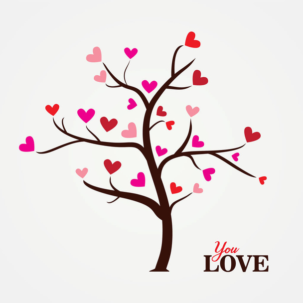 Baum mit Papierblättern und hängenden Herzen. Liebesbaum mit Herzblättern - Vektor, Bild