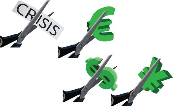 currency cut dollar euro yen crisis - Διάνυσμα, εικόνα