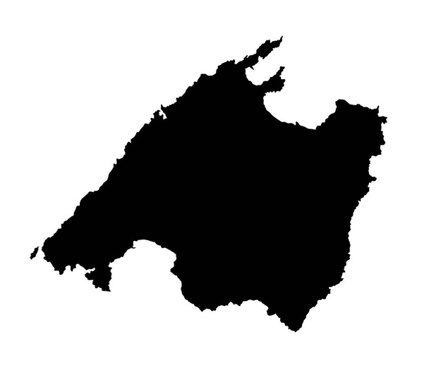 Mapa vectorial silueta de Mallorca, alta silueta negra detallada ilustración aislada sobre fondo blanco. Mallorca mapa silueta, España isla, Europa
. - Vector, Imagen