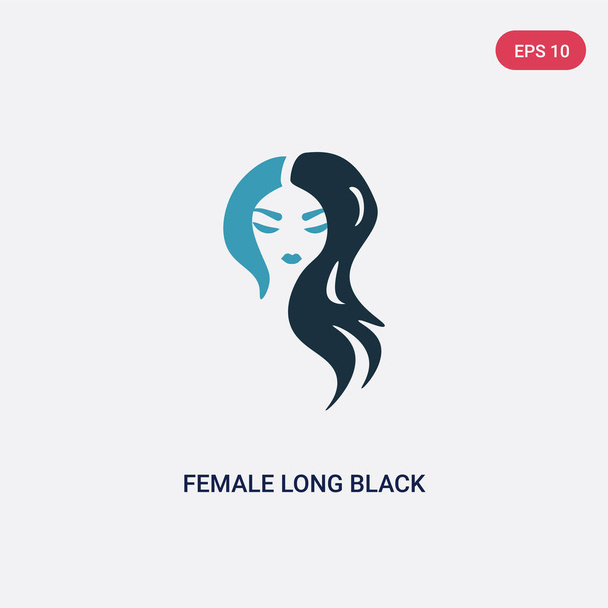 two color female long black hair vector icon from shapes concept - Vektor, kép