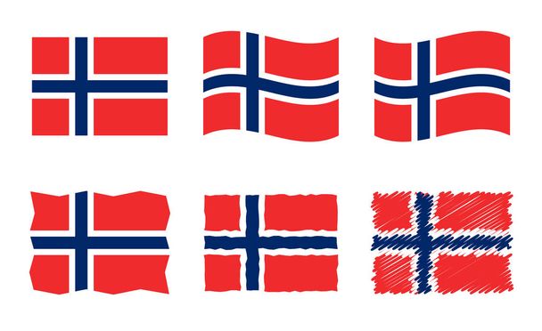 Norway flag vector illustration set, official colors of Kingdom of Norway flag - Vector, Image