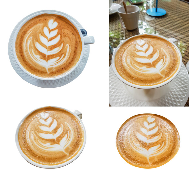 τέχνη του καφέ στο λευκό Κύπελλο που απομονώνεται σε λευκό. - Φωτογραφία, εικόνα