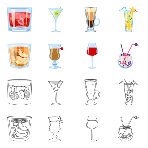 Векторная иллюстрация алкоголя и ресторанного символа. Коллекция спиртных напитков и ингредиентов
. - Вектор,изображение