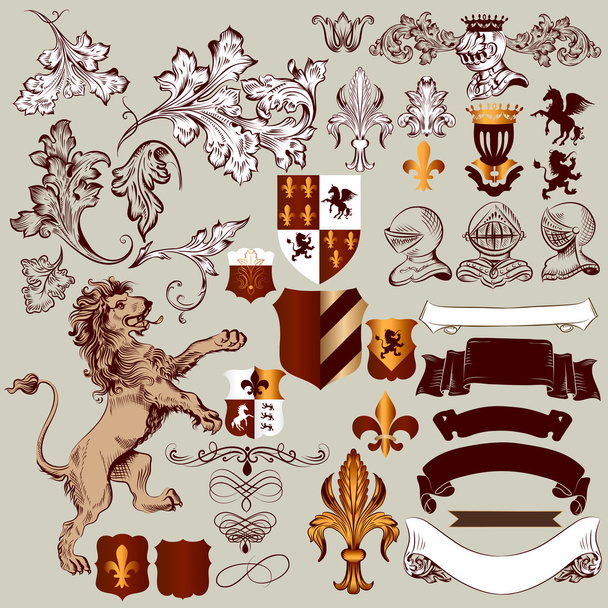 Vector set of vintage heraldic elements for design - Vettoriali, immagini