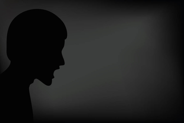 angry man screams silhouette on dark background - Vector, Image