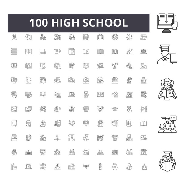 Ícones de linha do ensino médio, sinais, conjunto de vetores, conceito de ilustração de esboço
  - Vetor, Imagem