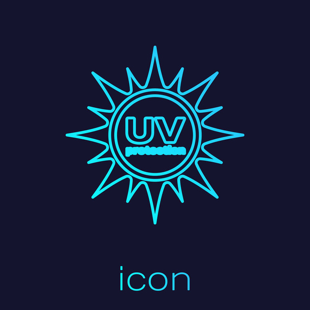 Icona linea di protezione UV turchese isolata su sfondo blu. Radiazioni ultraviolette. Segno solare SPF. Illustrazione vettoriale
 - Vettoriali, immagini