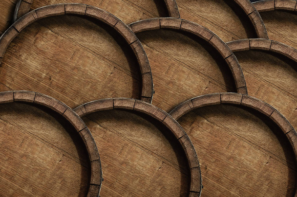 Beautiful old wooden  barrels on a creative background. - Photo, Image