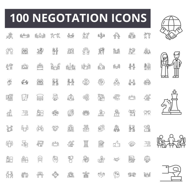 Icônes de ligne de négociation, signes, ensemble vectoriel, concept d'illustration de contour
  - Vecteur, image