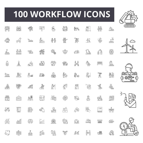 Iconos de línea de flujo de trabajo, signos, conjunto de vectores, esquema concepto de ilustración
  - Vector, imagen