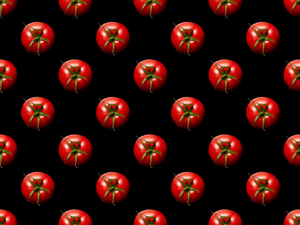 siyah, Dikişsiz desen izole kırmızı bütün domates üst görünümü - Fotoğraf, Görsel