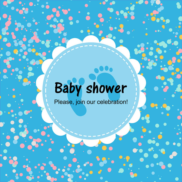Vauvan suihkukortti ja konfetti. Sininen juliste
  - Vektori, kuva