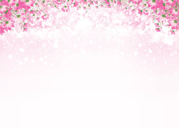 Borde floral rosa vectorial sobre fondo bokeh rosa
. - Vector, imagen