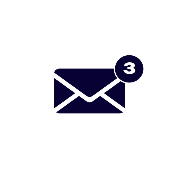 Flat vector icon - new notification - three unread messages. Closed envelope web icon for smartphone or web site isolated - Vector, Image