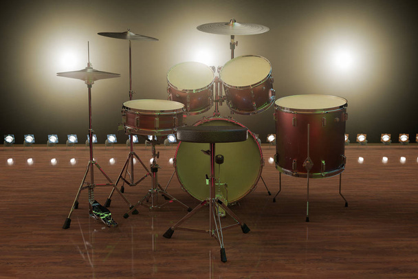 3D rendering of a drums on a stage - Photo, Image