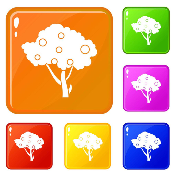 Apples on apple tree branches icons set vector color - Vecteur, image