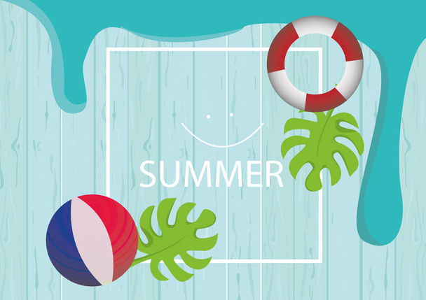 Set of cute summer icons: food, drinks, palm leaves, fruits and flamingo. Bright summertime poster. Collection of scrapbooking elements for beach party. - Vector, Image
