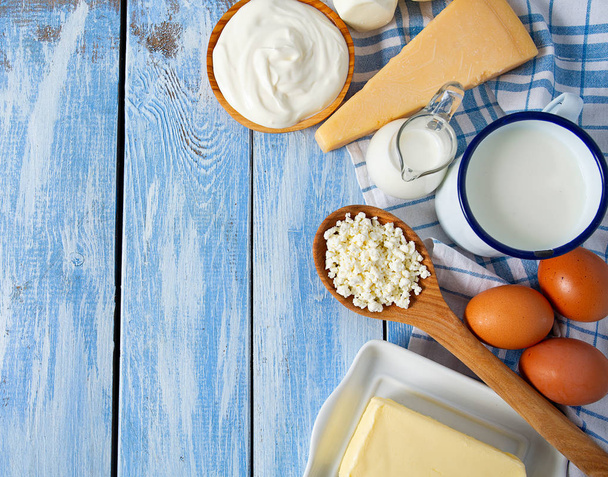 dairy products on wooden surface - Photo, image