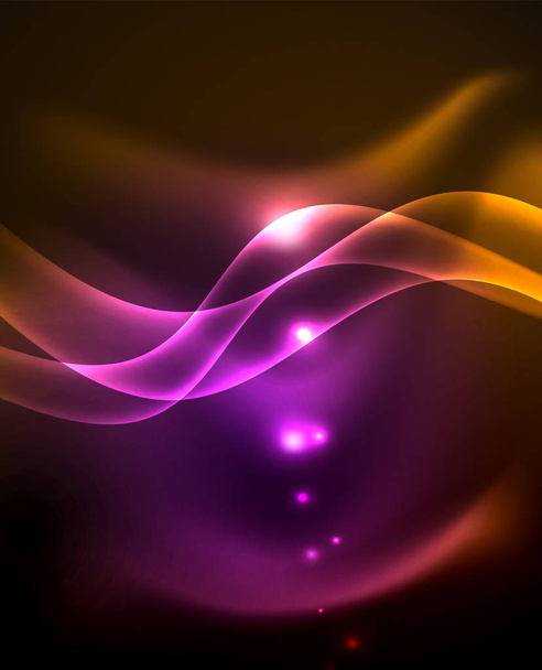 Neonové barevné vlny, abstraktní pozadí, kouzelný techno futuristické světlo - Vektor, obrázek