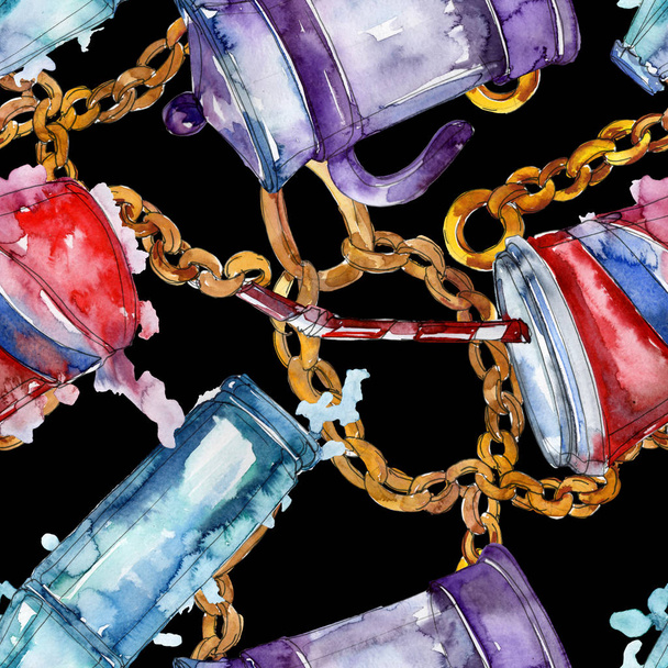 Fresh and cold soft drinks. Watercolor background illustration set. Seamless background pattern. - Zdjęcie, obraz