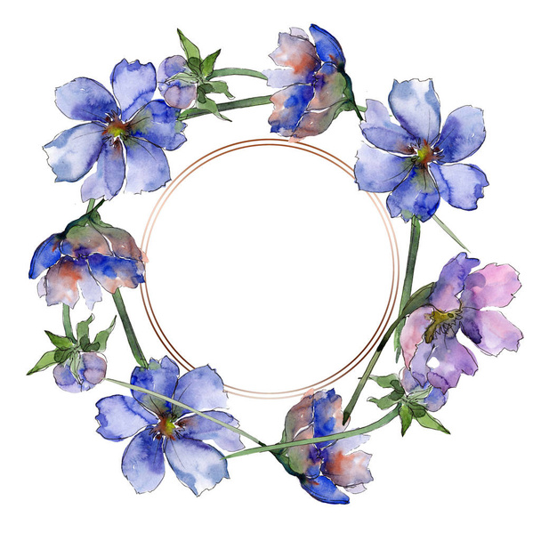 Violet cosmos flower floral botanical flowers. Watercolor background illustration set. Frame border ornament square. - Photo, Image