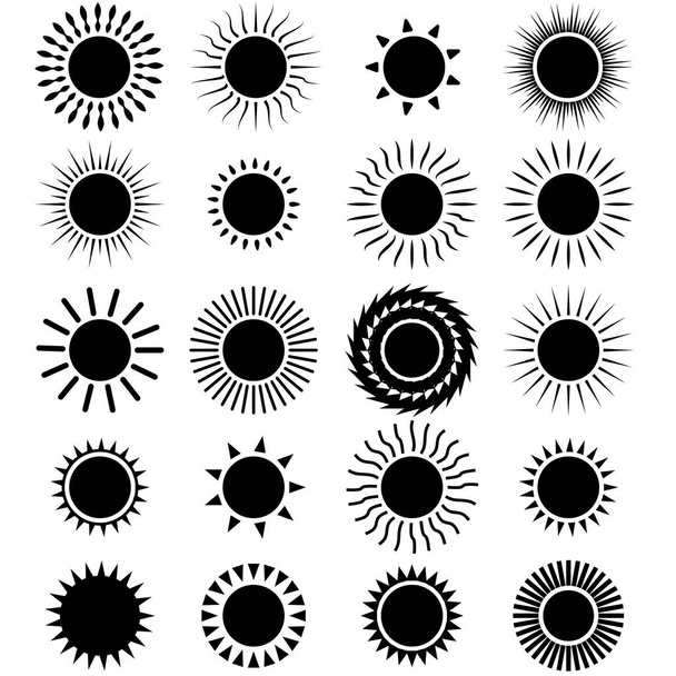 Zwarte zon icon set  - Vector, afbeelding