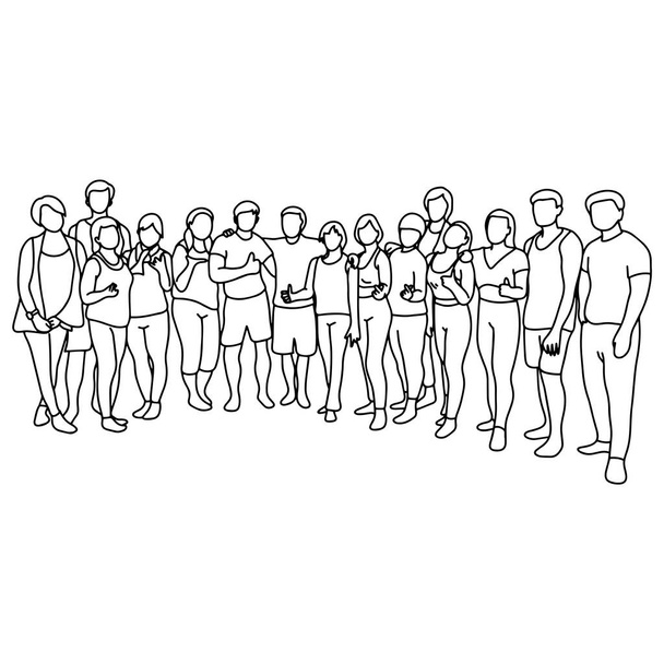 Menschen der Yoga-Klasse zusammen Vektor Illustration Skizze Doodle Hand mit schwarzen Linien isoliert auf weißem Hintergrund gezeichnet. - Vektor, Bild