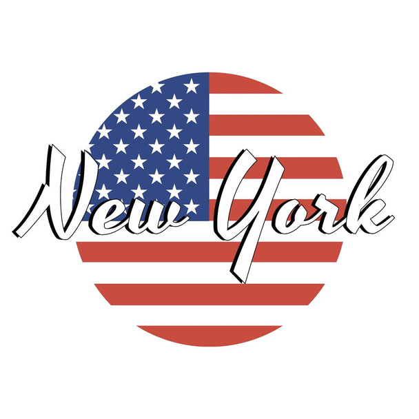 Circle button Icon of national flag of The United States of America with red and blue colors and inscription of city name: New York in modern style. Vector EPS10 illustration. - Vektor, kép