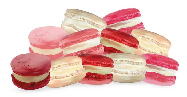 Set macaron colorato su sfondo bianco. 3d realistici biscotti alle mandorle. Illustrazioni vettoriali. Macaron da vicino
. - Vettoriali, immagini