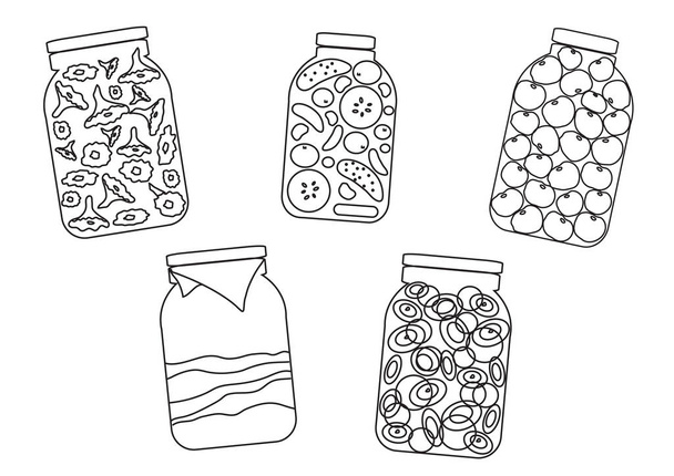 Différents pots de salades sur fond blanc. Illustration vectorielle
.  - Vecteur, image