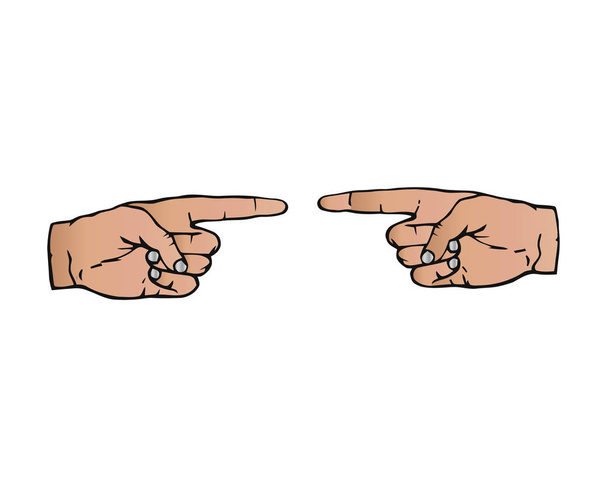 Duas mãos com cor de pele diferente mostram um ao outro. Ilustração vetorial
 - Vetor, Imagem