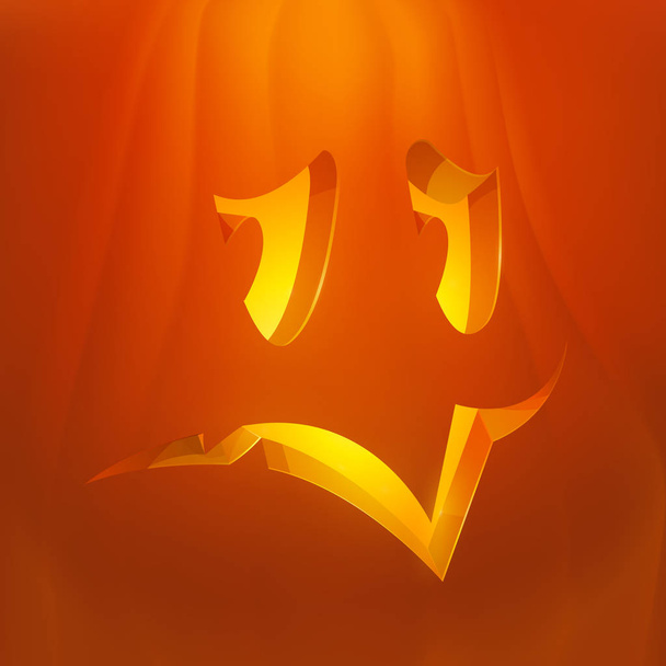 Realistische vector Halloween pompoen met kaars binnen. Boze Halloween pompoen cartoon Emoji gezicht karakter. - Vector, afbeelding