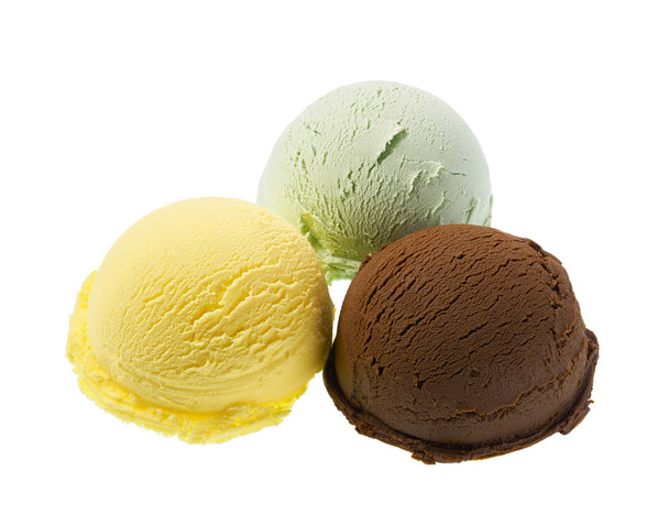Various of ice cream flavor, orange,chocolate ,pistachio isolated on white background - Photo, Image