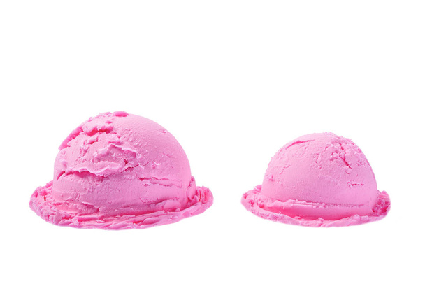 grande et petite portion de crème glacée rose isolé sur fond blanc, vue de dessus
 - Photo, image