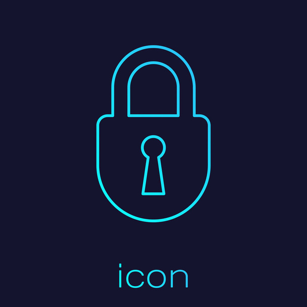 Turquoise Lock line icoon geïsoleerd op blauwe achtergrond. Hangslot teken. Beveiliging, veiligheid, bescherming, privacy concept. Vector illustratie - Vector, afbeelding