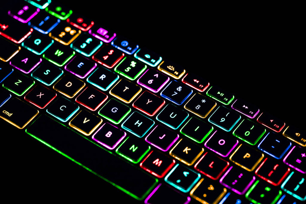Colourful computer / PC / Laptop keyboard isolated on black background - Photo, Image