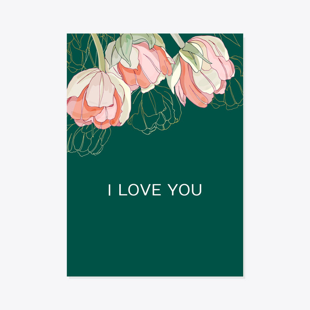 Elegant floral invite set modern card in tulips - Wektor, obraz