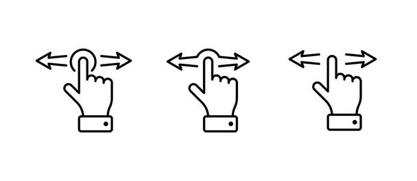 Ручний палець лівий правий горизонтальний жести прослуховування значок набір лінії Векторні ілюстрації
 - Вектор, зображення