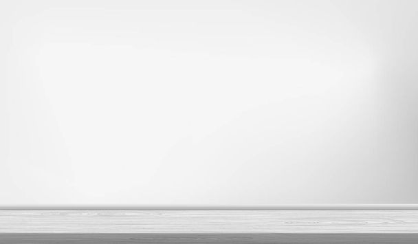 Пустой белый деревянный пол, полка для серфинга рядом с белой стеной. Векторная иллюстрация
 - Вектор,изображение
