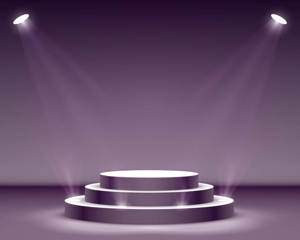 Stage podium with lighting, Stage Podium Scene with for Award Ceremony on black Background. - Vetor, Imagem