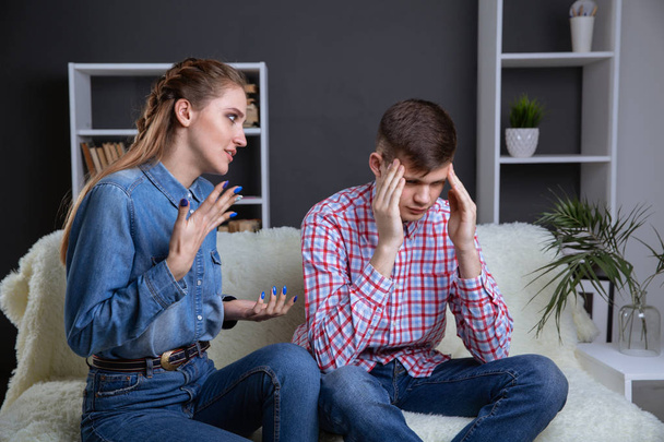Upset frustrated girlfriend thinking of family conflicts after fight with girlfriend, sad thoughtful wife disappointed in bad marriage relationships tired or problems and disagreements with - Photo, Image