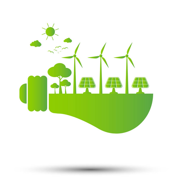 Concept écologique, le monde est dans l'ampoule à économie d'énergie vert, illustration vectorielle
 - Vecteur, image