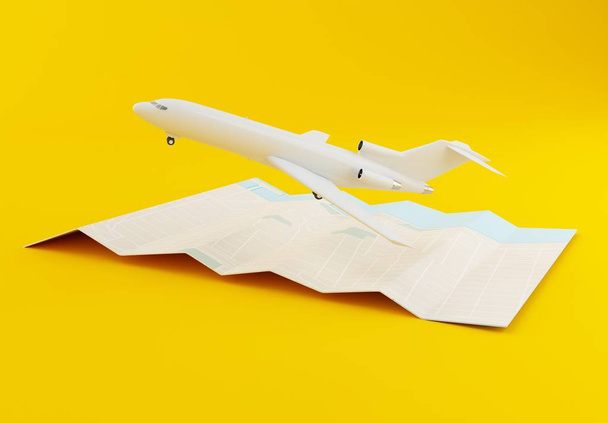 3d airplane with world map - Photo, Image