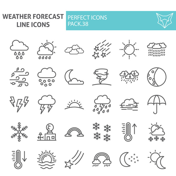 Ensemble d'icônes de ligne de prévisions météorologiques, collection de symboles climatiques, croquis vectoriels, illustrations de logo, pictogrammes linéaires isolés sur fond blanc
. - Vecteur, image