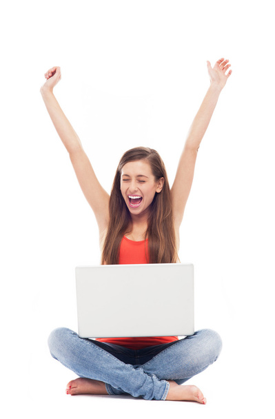 Young woman with laptop - Foto, Imagem