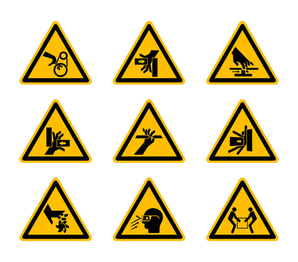 Trójkątne ostrzeżenia symbole zagrożenia izolowanie na białym tle, ilustracja wektorowa - Wektor, obraz