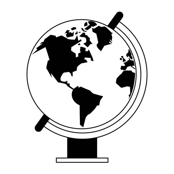 Wereld globe cartoon geïsoleerd in zwart-wit - Vector, afbeelding