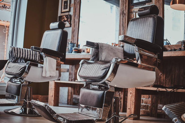 Interiour of luxury trandy barbershop in daylight. - Photo, Image